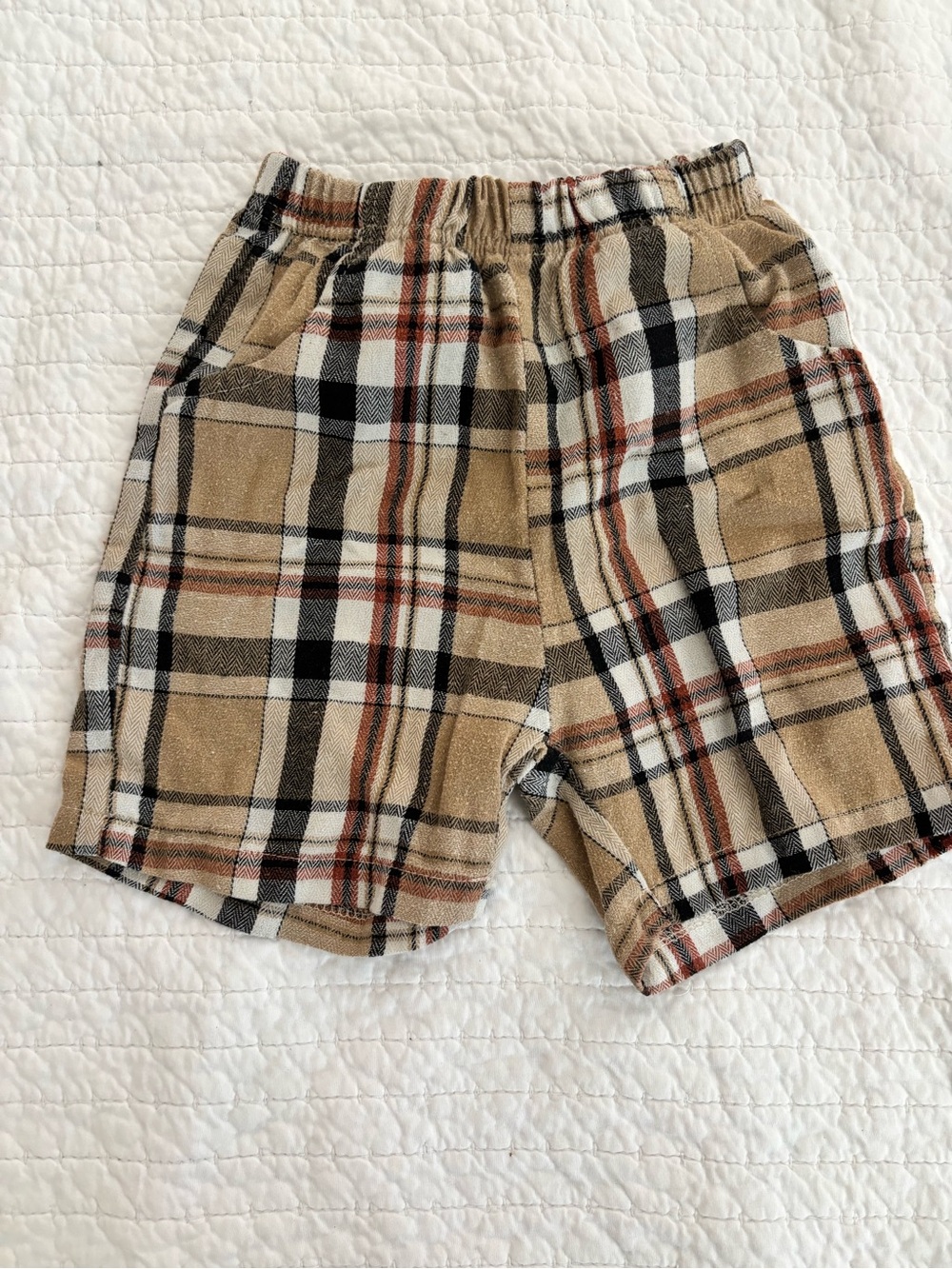 Beige Plaid Casual Shorts with Pockets